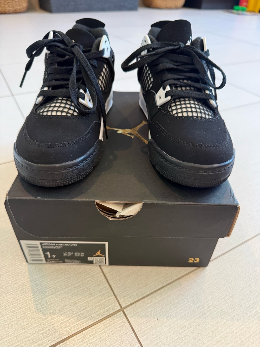 Brand New Air Jordan 4 Retro Kids Sneakers - Black/White Size 1